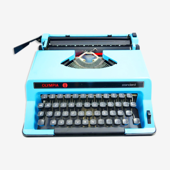 Machine à écrire Olympia Standard bleue pastel vintage révisée ruban neuf
