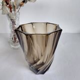 Vintage Luminarc vase, smoked glass - 70s
