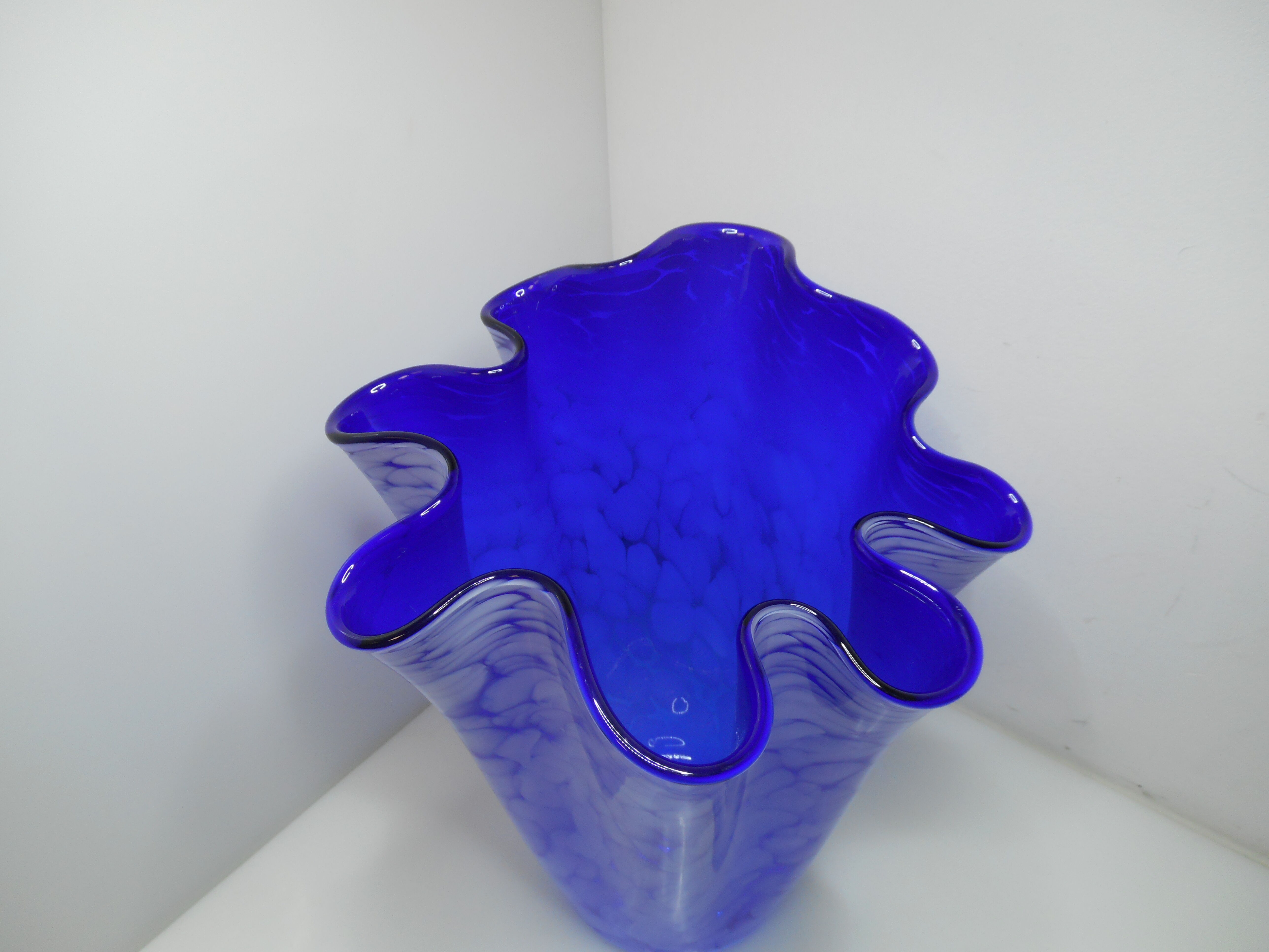 Large blue handkerchief vase Murano Venini glass 1960