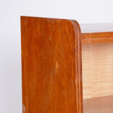 Restored midcentury oak bookcase, glass doors, revived polish, czechia, 1950s