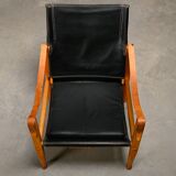 Kaare Klint Safari Chair in Black Leather and Ash for Rud Rasmussen, Denmark