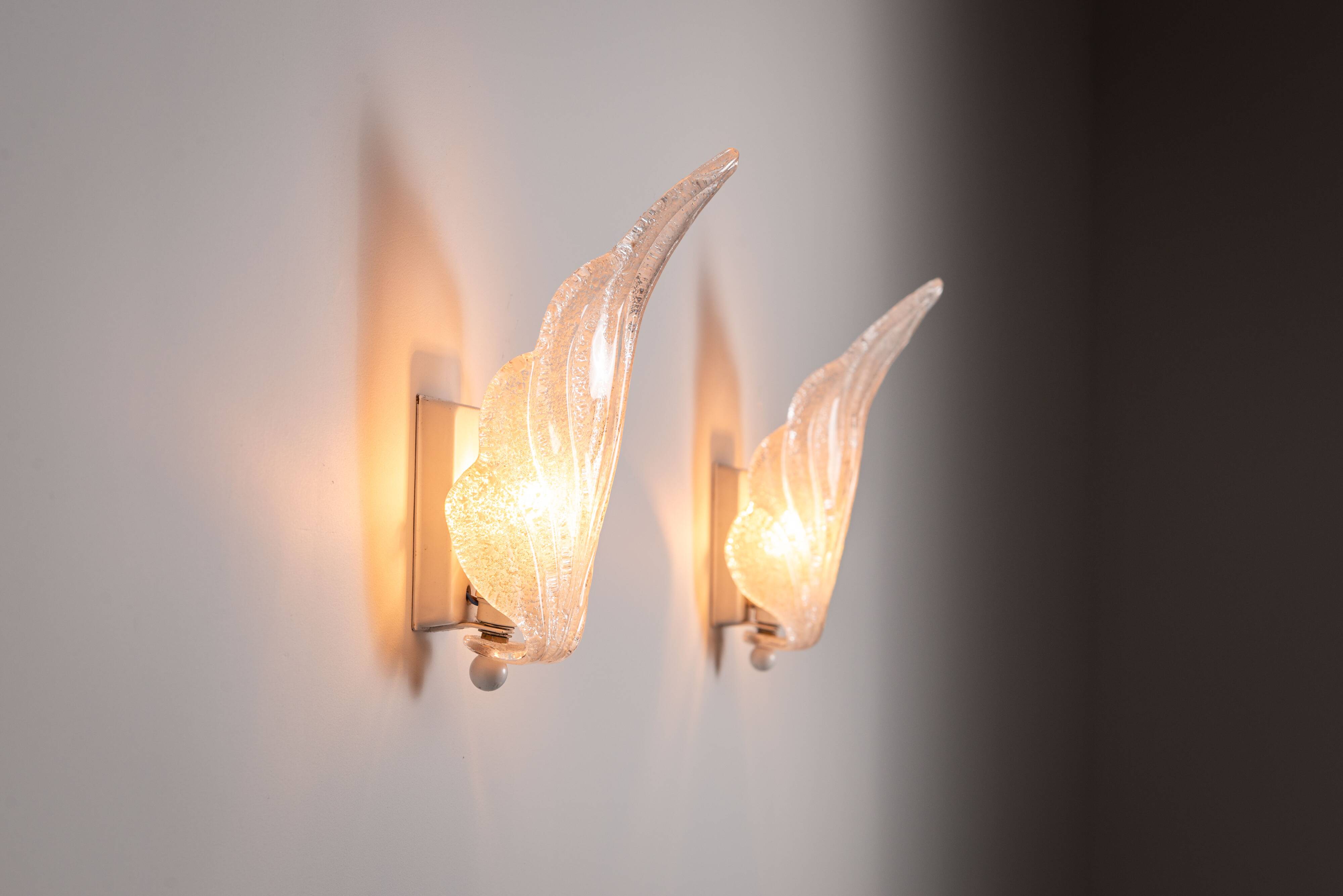 Pair of vintage glass leaf wall lamps