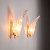 Pair of vintage glass leaf wall lamps