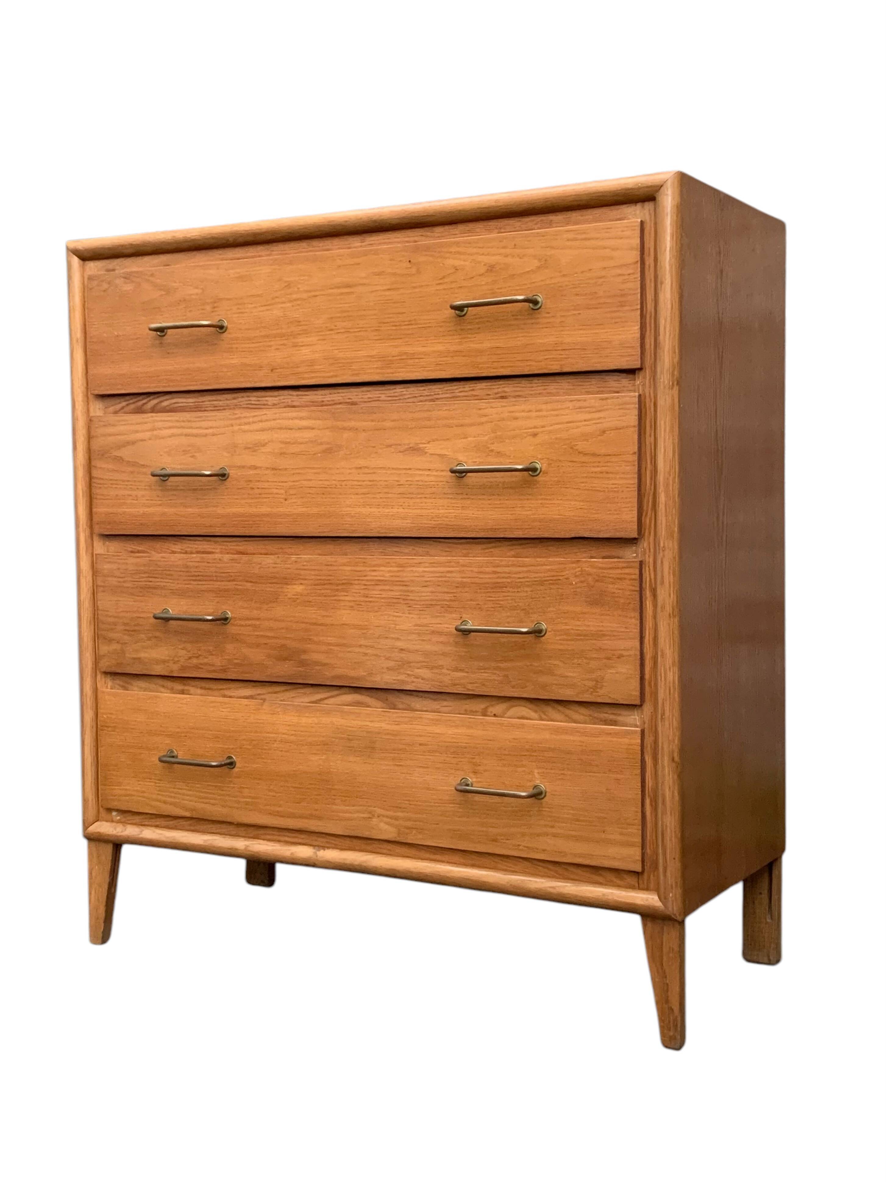 Vintage chest of drawers with compass feet, oak, original patina, 1950s