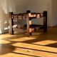 Wooden Brazilian Brutalist Leather Foot Stool Pouf
