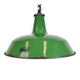 Industrial Green Enamel Factory Pendant Lamp from Revo, 1950s