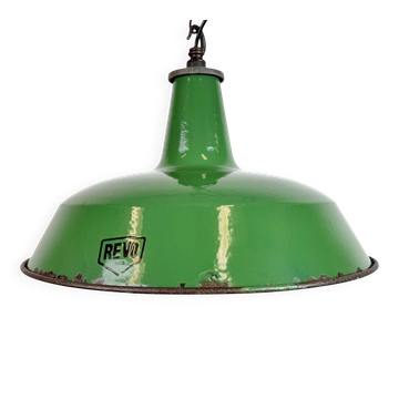 Industrial Green Enamel Factory Pendant Lamp from Revo, 1950s