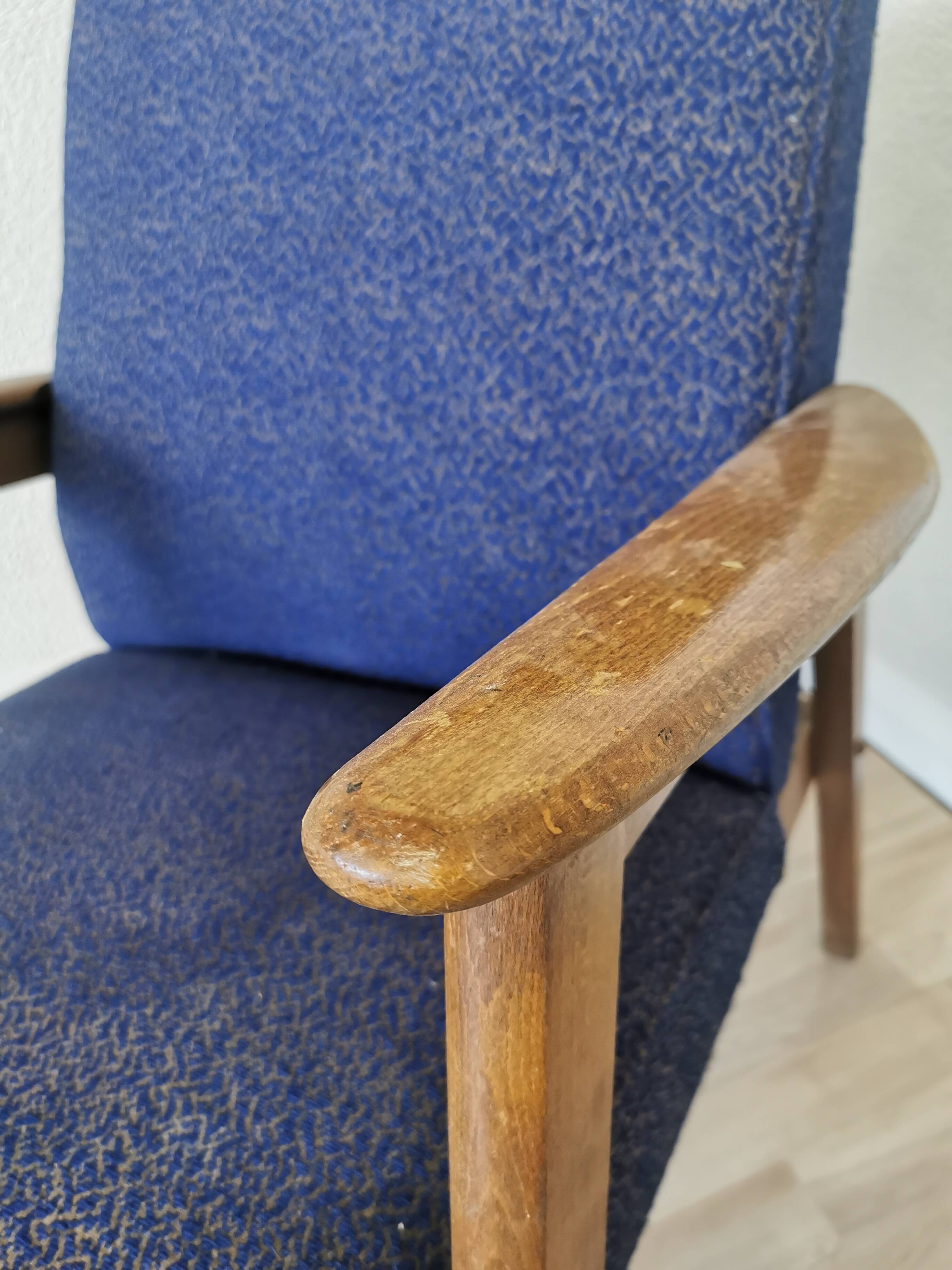 Vintage Royal Blue Armchair: Mid-Century Modern Lounge Chair