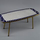 Grey and Blue Glass Mosaic Brass Mid-Century Modern Side Table