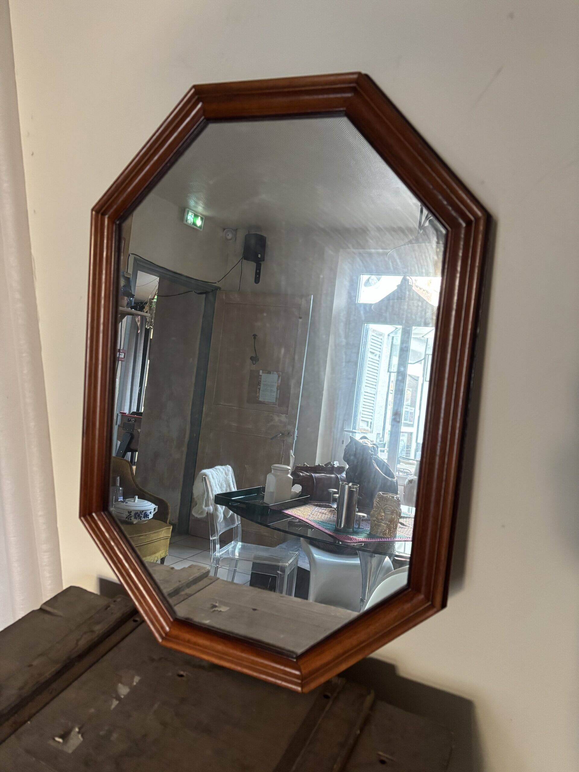 Octagonal wooden mirror