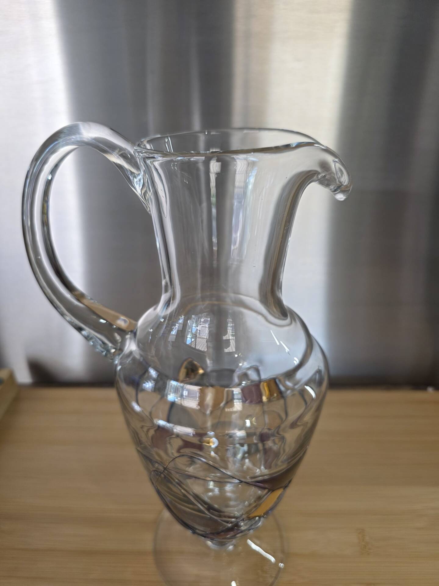 Large carafe / Jug in Paris crystal with stained glass decoration signed H 30 cm