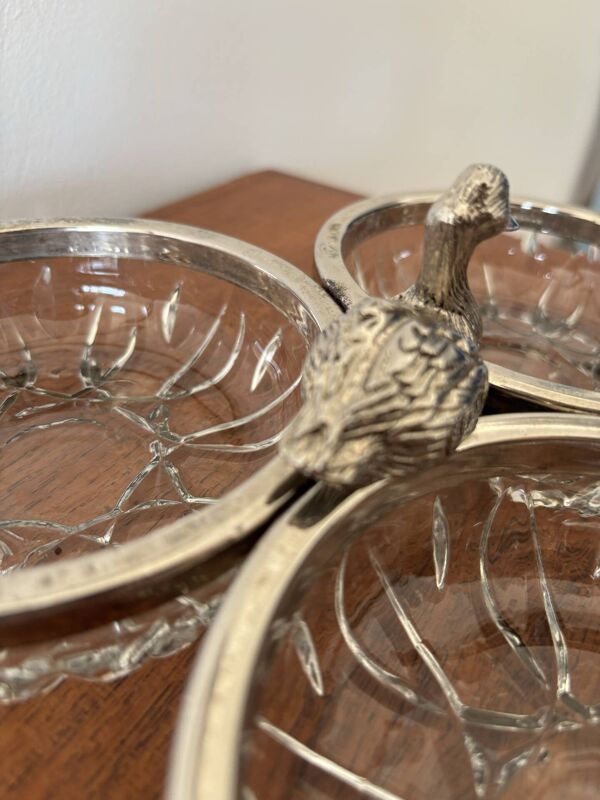 Plat apéritif verre et inox • Plateau de service vintage en métal arge