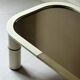 Rectangular coffee table with rounded edges, lacquered metal, brass & smoked mirror, 70s design.
