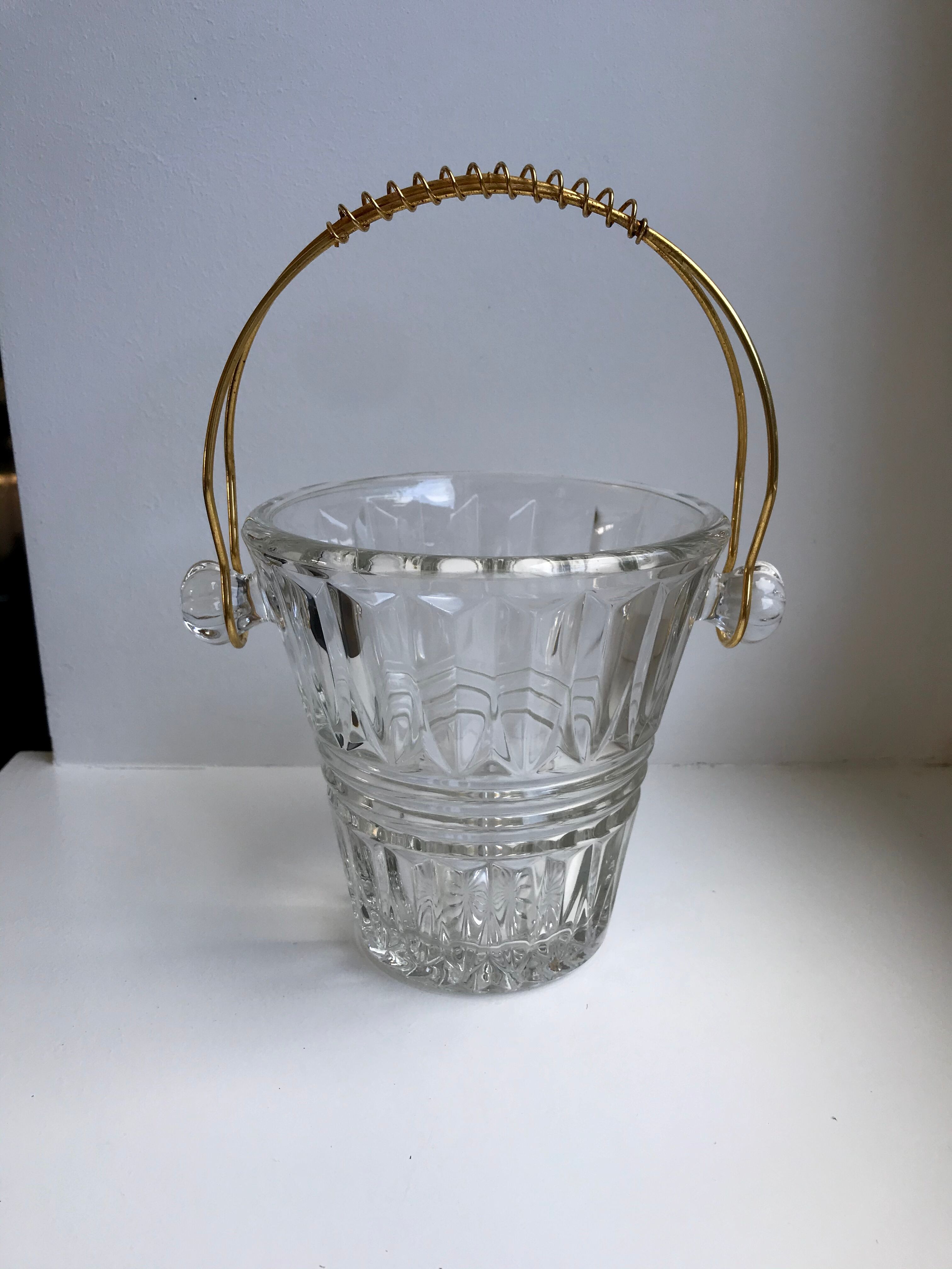 Glass and gold metal ice bucket 60s-70s