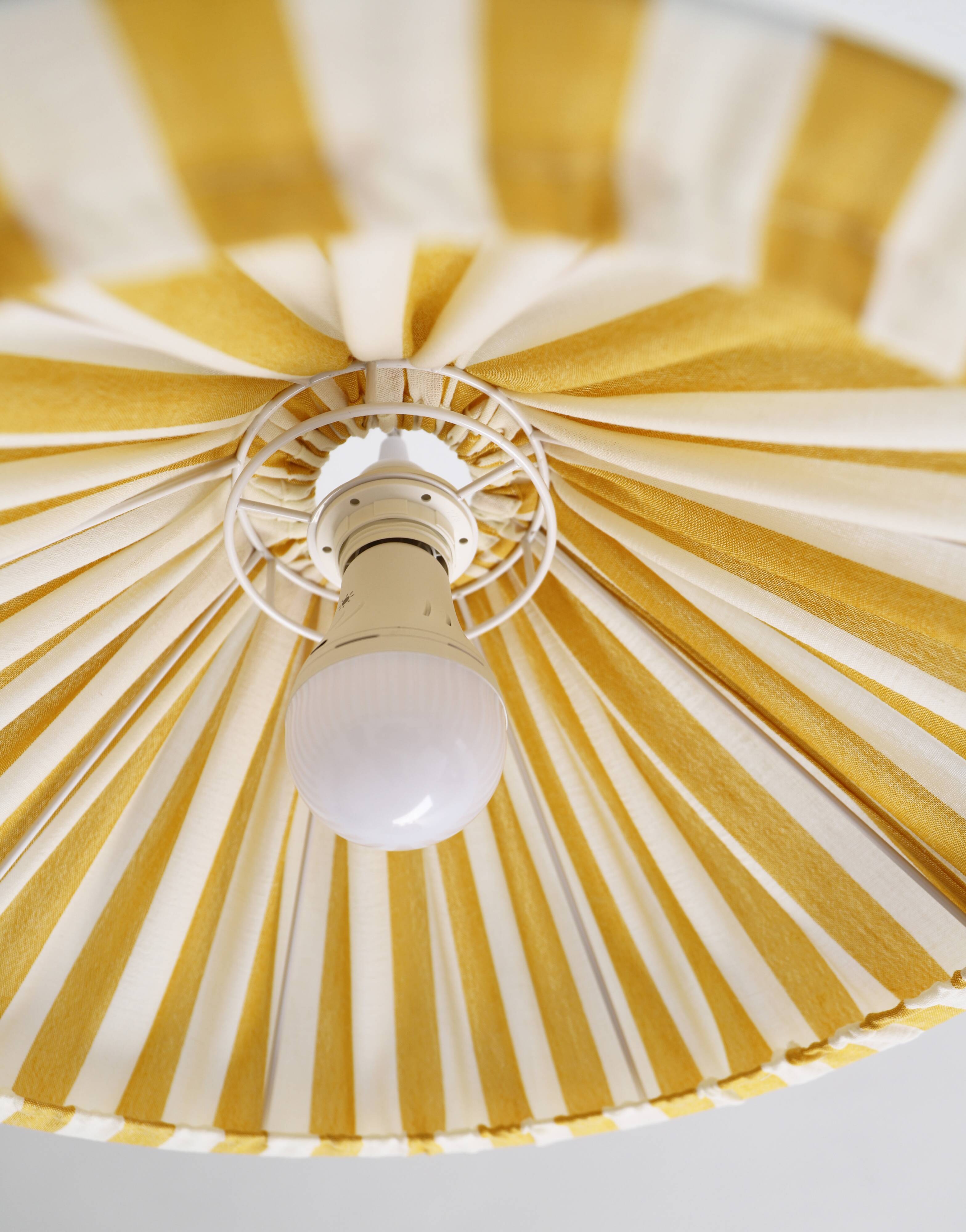 "Malala striped off-white and lemon yellow" conical shaped striped pendant light