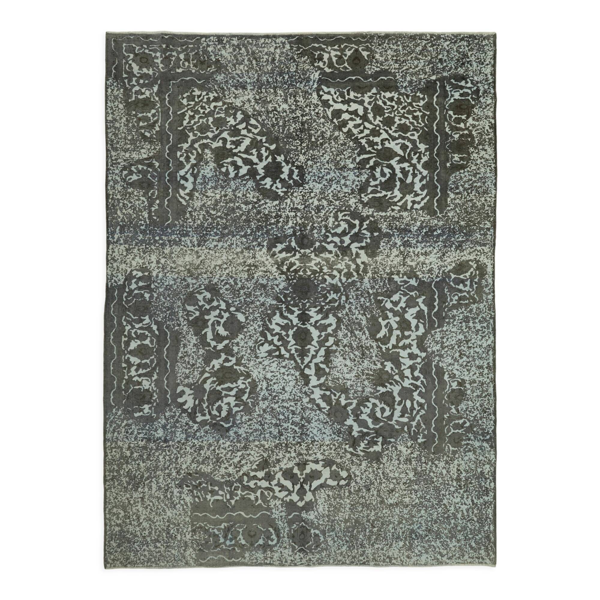 Handmade turkish unique 1980s 270 cm x 370 cm grey wool carpet