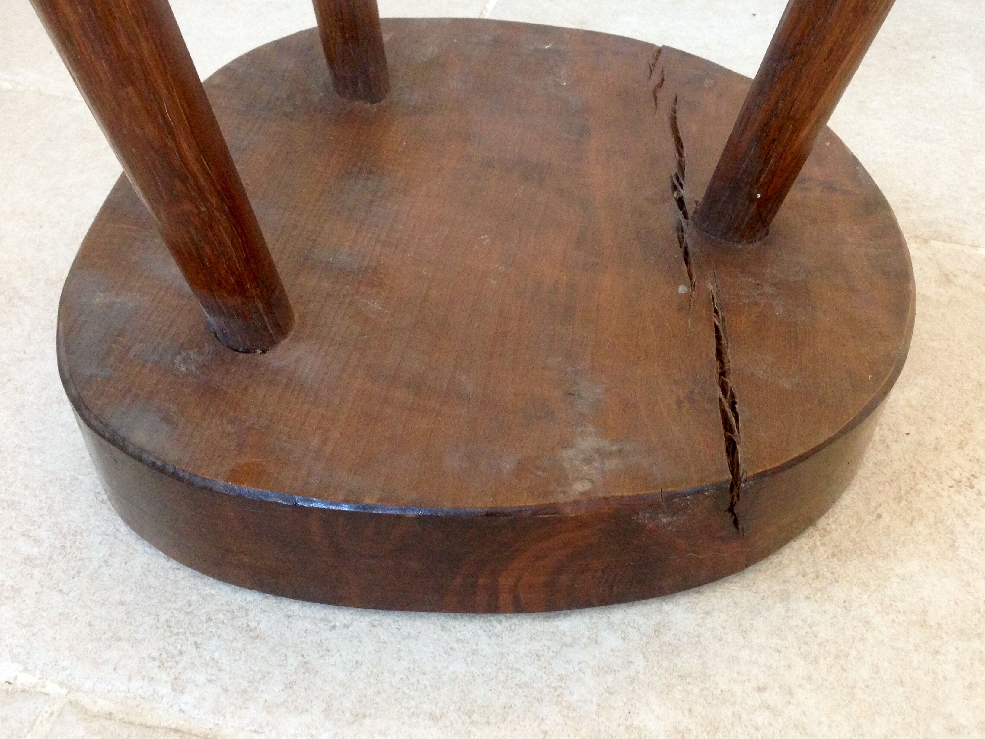 V massive wooden tripod stool