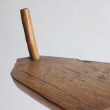 Brutalist tripod stool in carved wood, 1950s