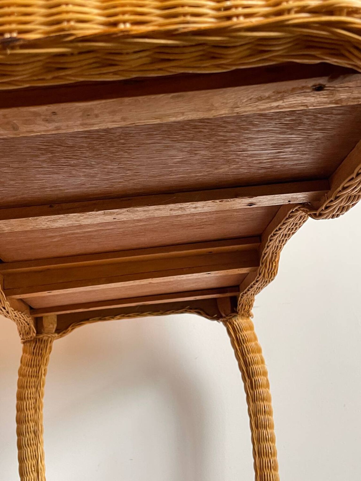 Rattan console desk with curved legs, 1970s