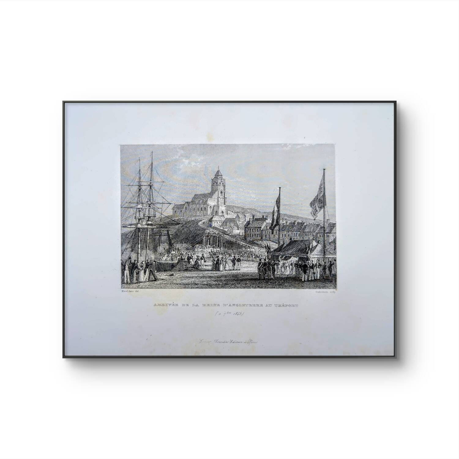 Vintage engraving of Le Tréport, Normandy. Printed in 1844.