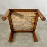 Ancienne table basse plateau marbre doré design années 70 pieds bois vintage