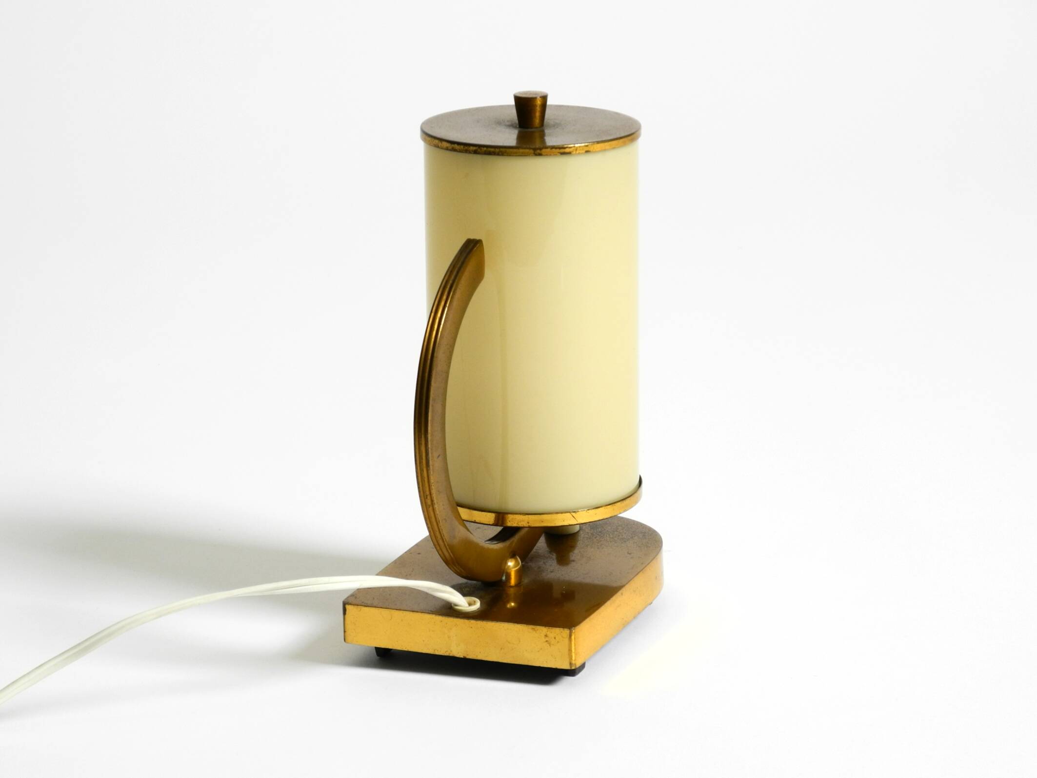 Rare and beautiful 1940s brass table lamp with opal glass shade