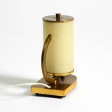 Rare and beautiful 1940s brass table lamp with opal glass shade