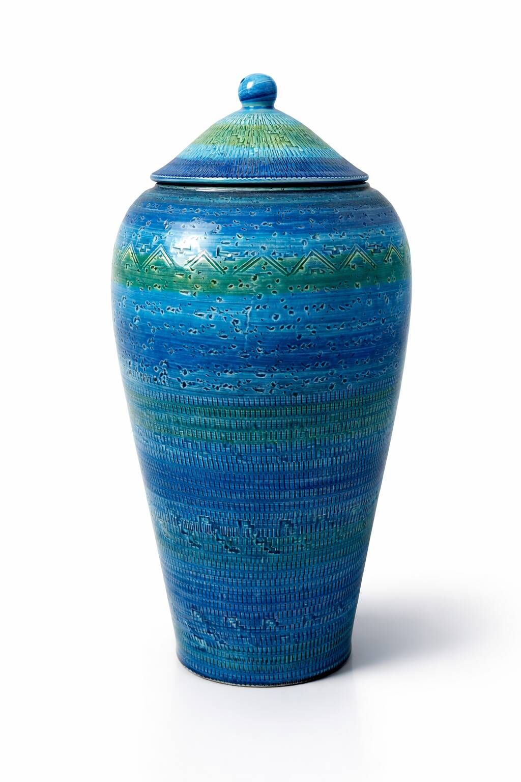 Covered vase Londi for Bitossi, Rimini Blue, ceramic, Italy, 1960