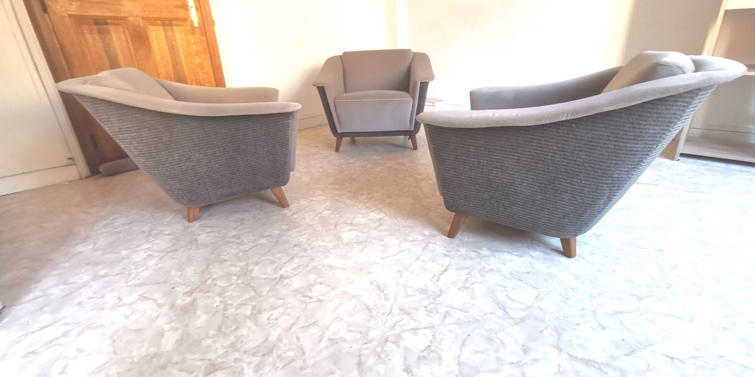 Trio armchairs club 50s grey