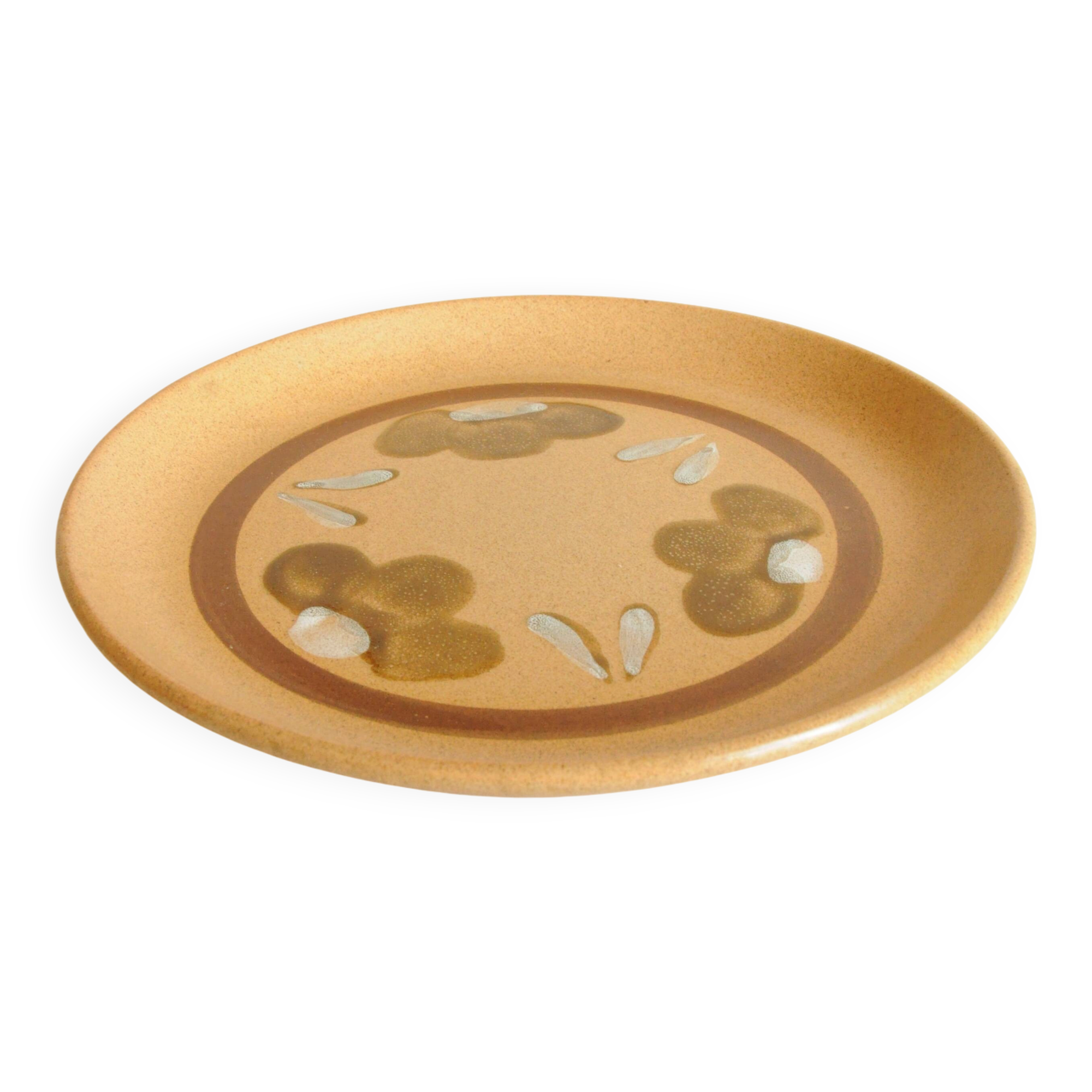Vintage Round Calotte Plate in Stoneware with Floral Pattern - Sarreguemines model