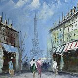 School of Paris, 20th century - Oil on cardboard - The Grands Boulevards