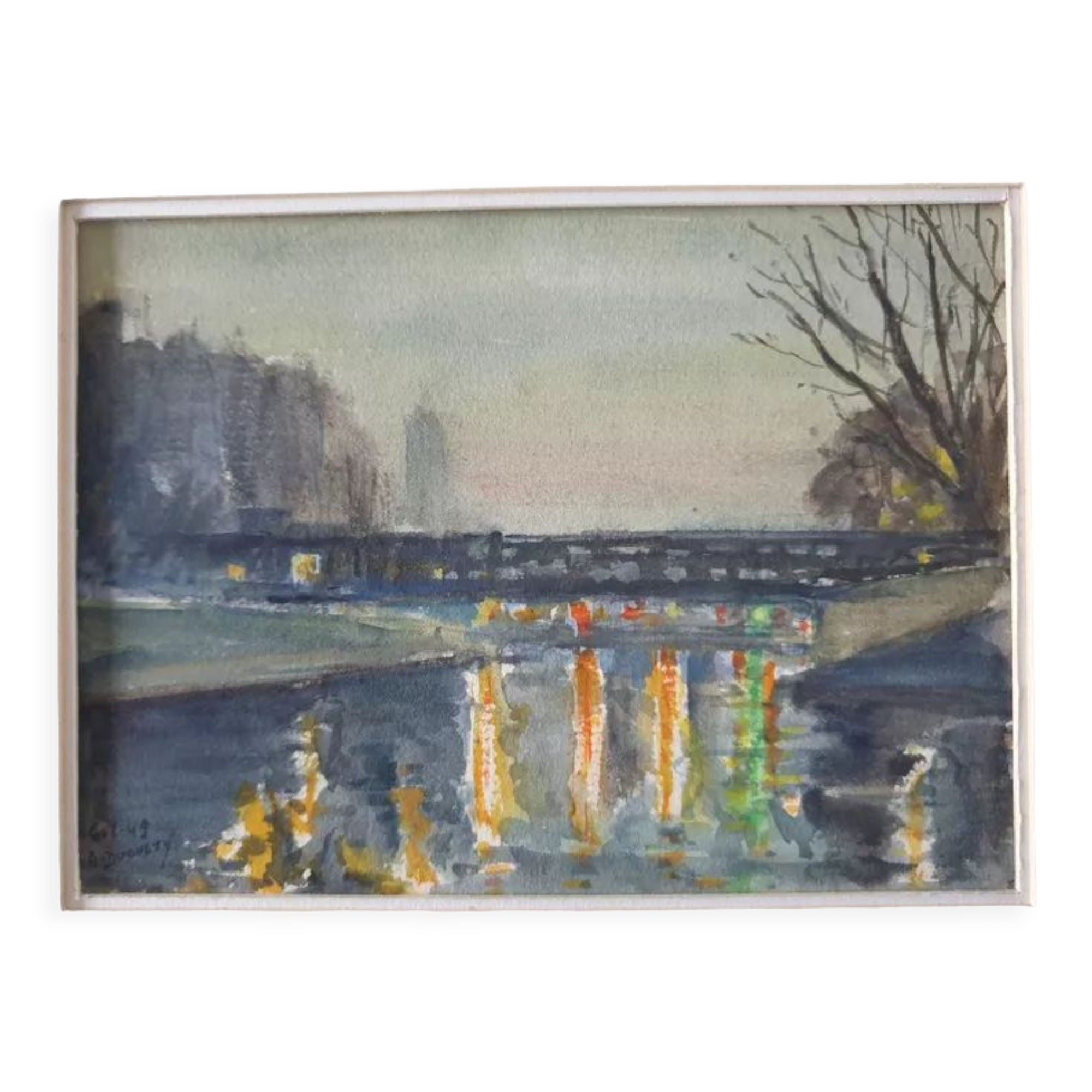 André Duculty (1912-1990) Watercolor on paper "The Saint Louis bridge in Paris" Signed lower left