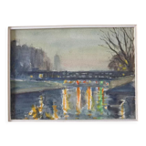 André Duculty (1912-1990) Watercolor on paper "The Saint Louis bridge in Paris" Signed lower left