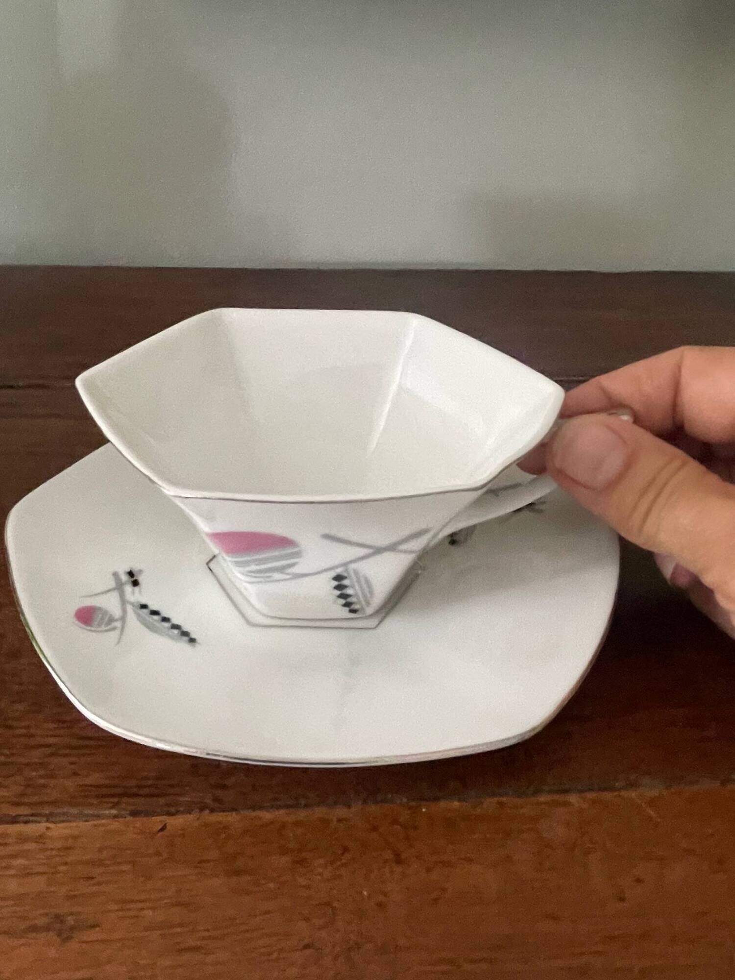 set of 2 Art Deco porcelain tea cups from Czechoslovakia