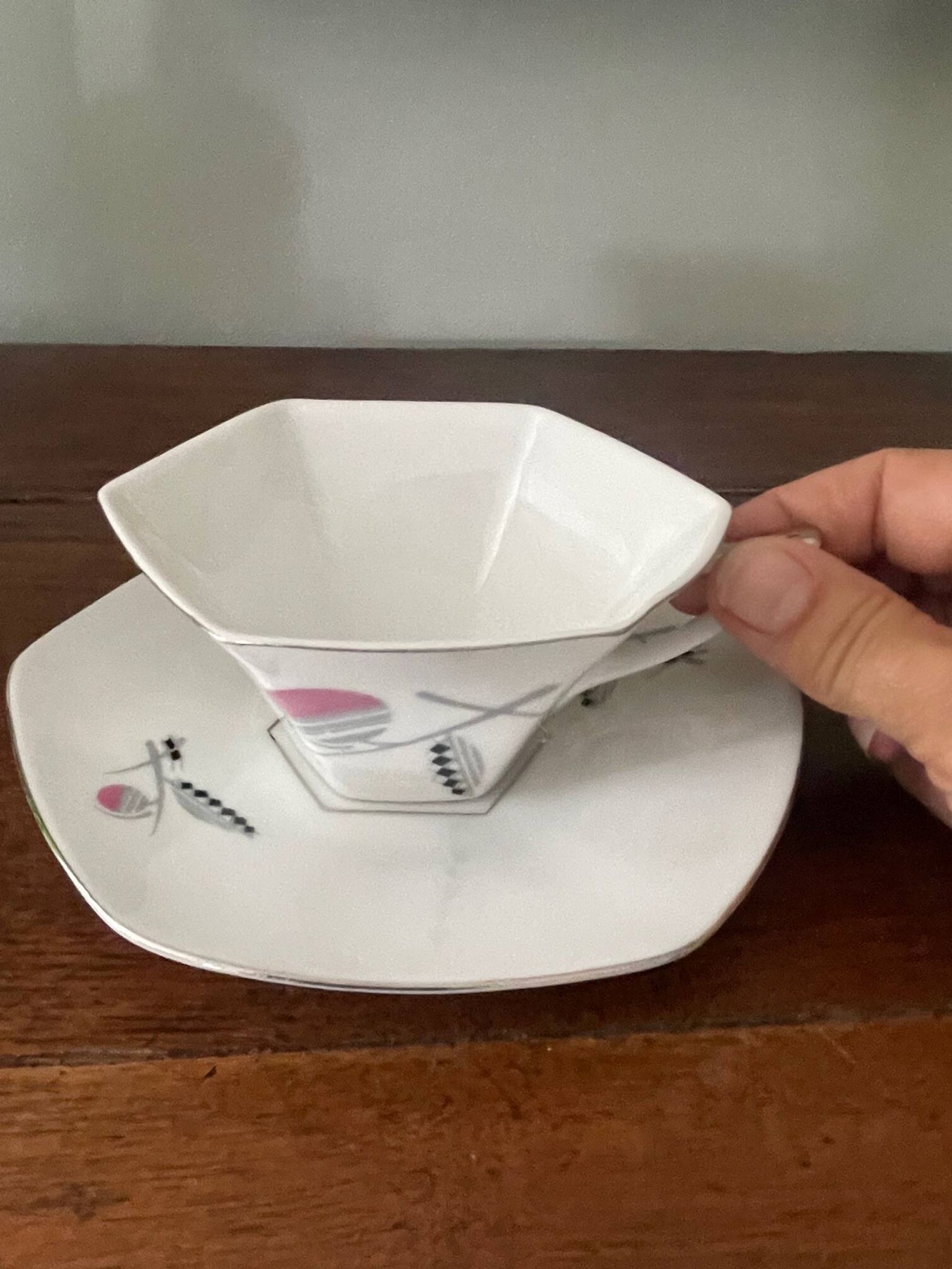 set of 2 Art Deco porcelain tea cups from Czechoslovakia