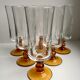 Set of 6 champagne flutes with amber foot 70s