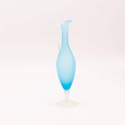 Elegant azure blue blown glass ewer vase
