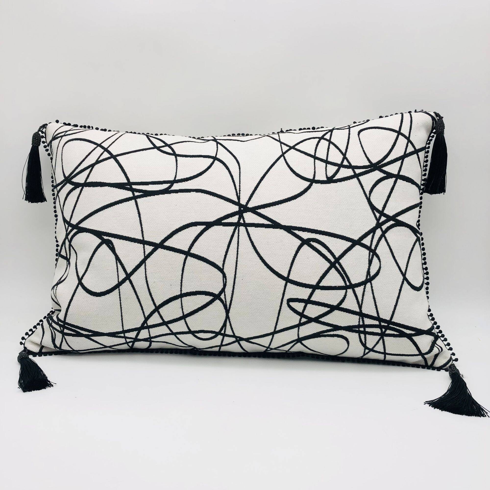 Rectangular cushion, cover and insert, black and white. Sophia model