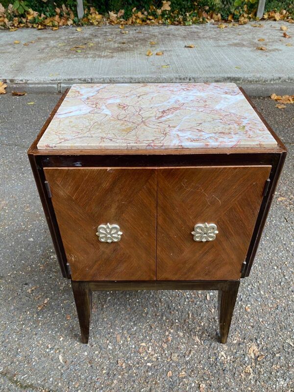 Table de chevet art déco scandinave bois et marbre