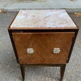 Scandinavian art deco bedside table in wood and marble