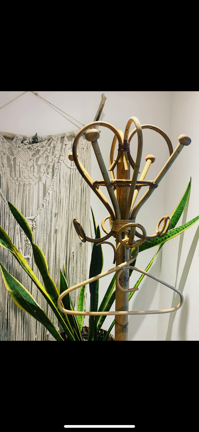 Vintage rattan coat rack