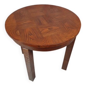 Renovated art deco round oak table fi80, Poland 1930s