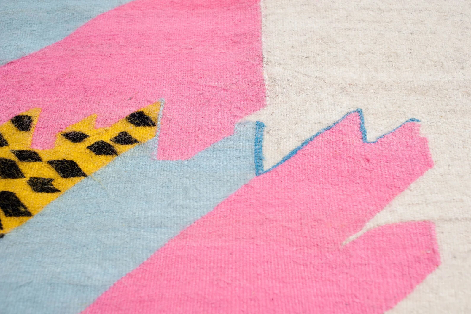 Handmade carpet, contemporary for living room, white & colors, wool, Khalil Minka, 220x140 cm