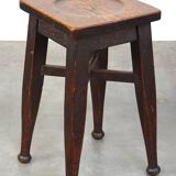 Antique English solid oak stool with a touch of art nouveau style