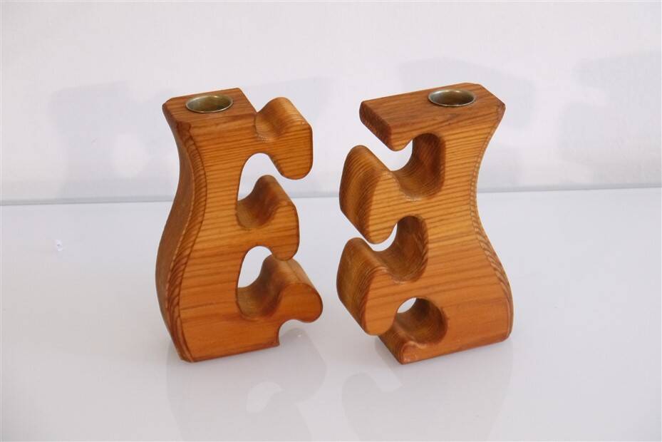 Pair of Swedish wooden candlesticks 1970
