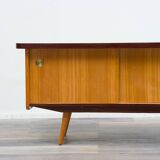 1950s low sideboard in ash, black formica surface. Professionally restored