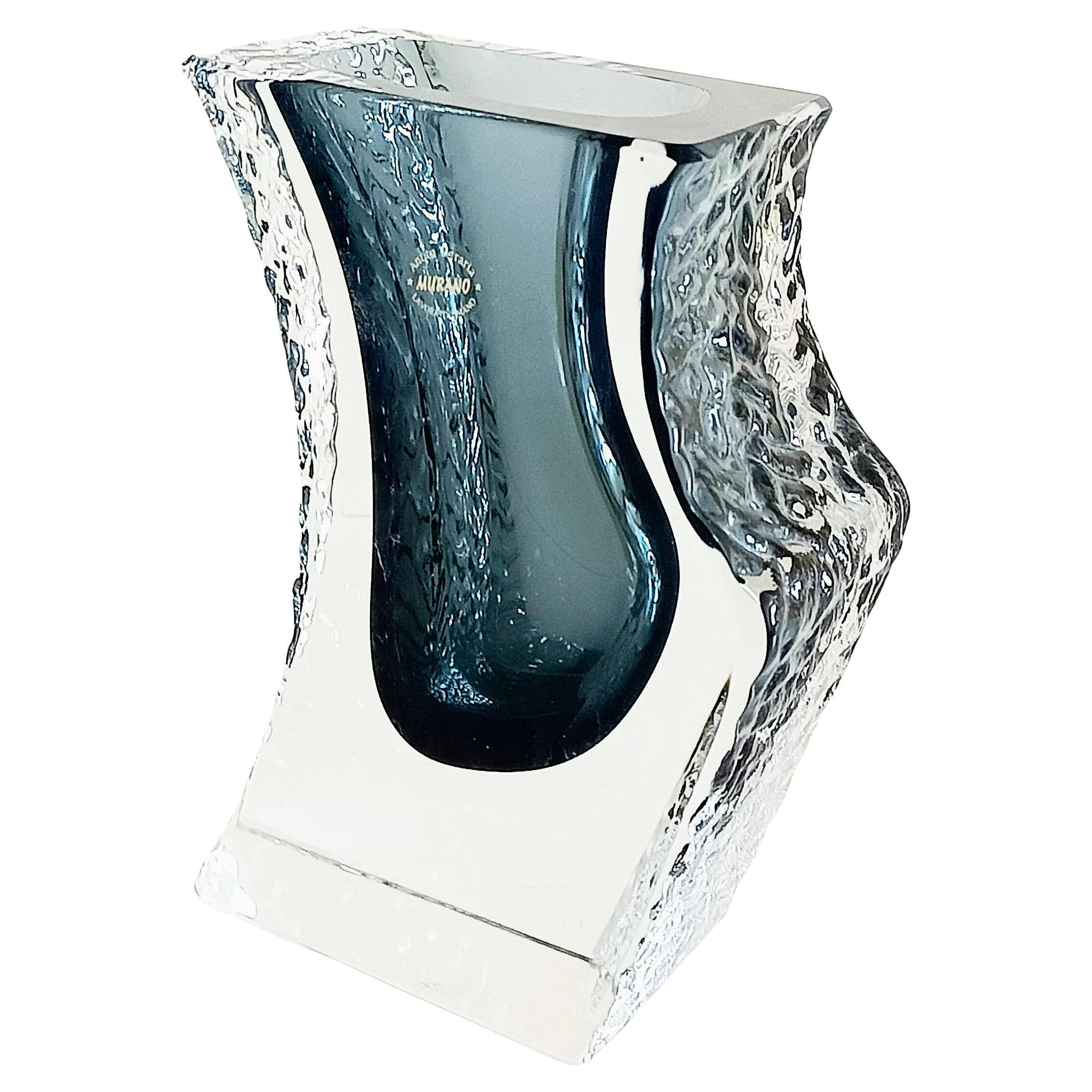 Midcentury Murano Glass Textured Sides Vase by Mandruzzato, Italy, 1970s