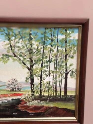 Mid-Century Oil on Panel “Water Canal” by He 84, Signed & Framed 33x23 cm