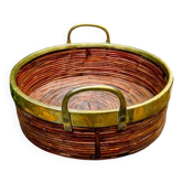 Gabriella Crespi vintage rattan and brass plateau from the 1960s.