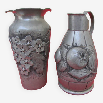 “rispal” pewter vase and pitcher